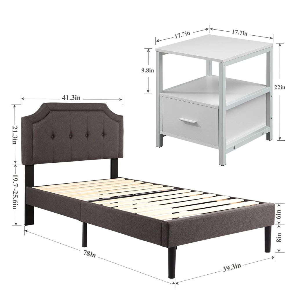 3-Piece Upholstered Platform Bed Frame and 2 Nightstand L175240