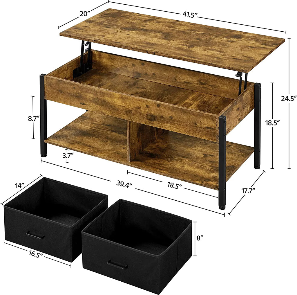 Lift Top Coffee Table with Hidden Storage and 2 Fabric Baskets U5435