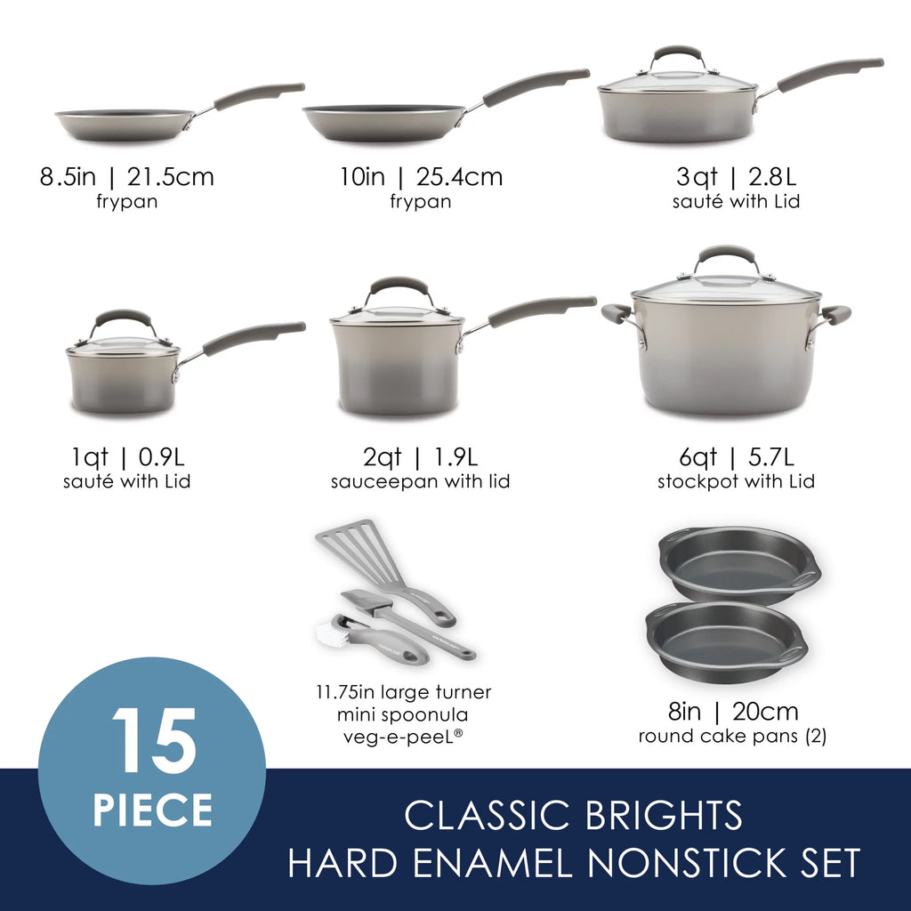 15 Piece Hard Enamel Nonstick Pots and Pans Set Y763080