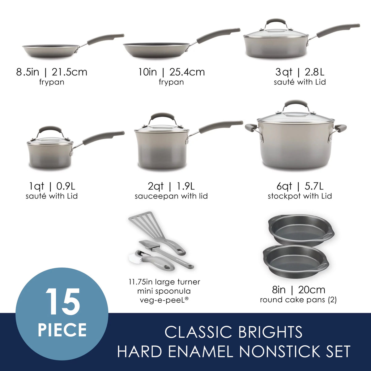 15 Piece Hard Enamel Nonstick Pots and Pans Set Y763080