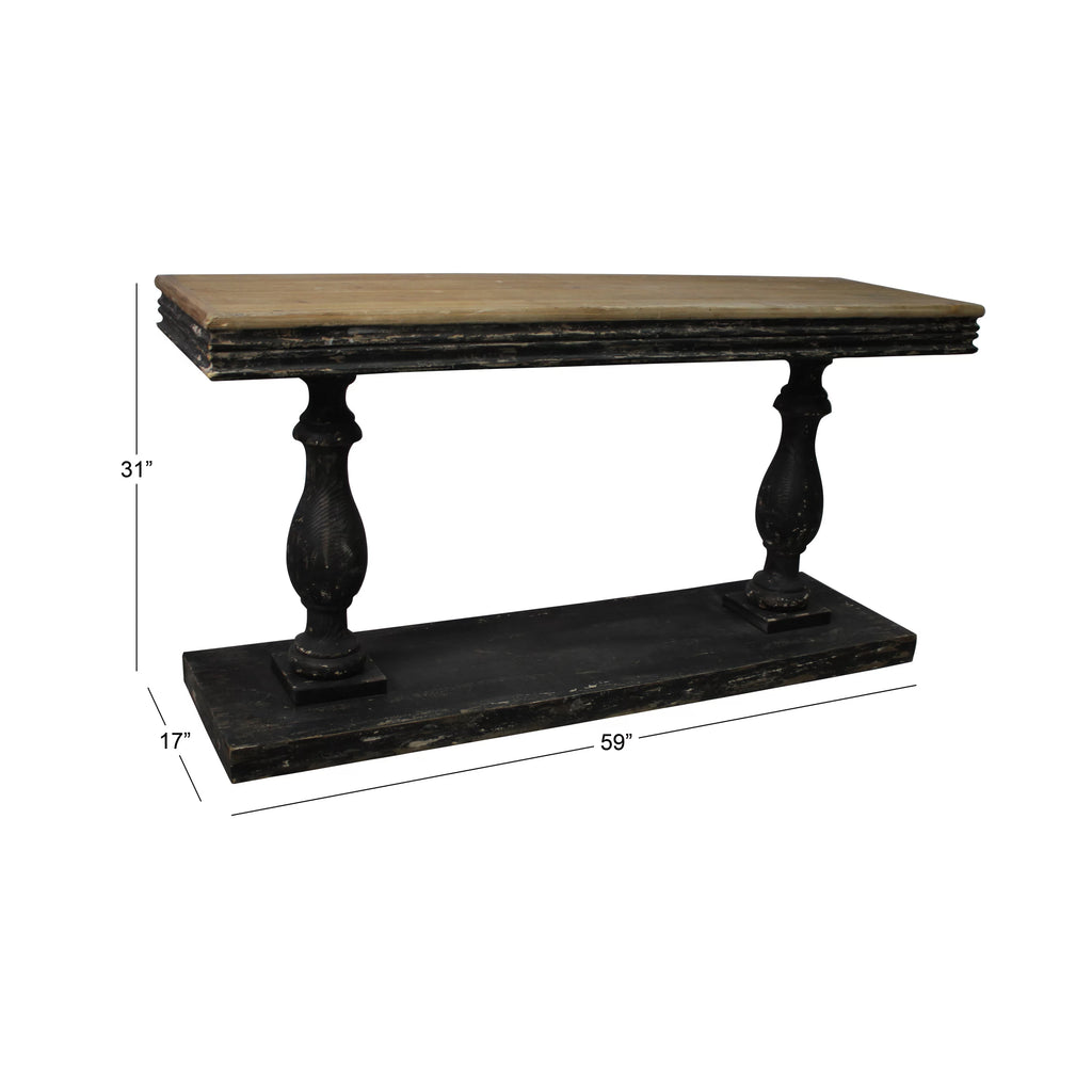 Black Wood Distressed Console Table with Brown Wood Top P8030