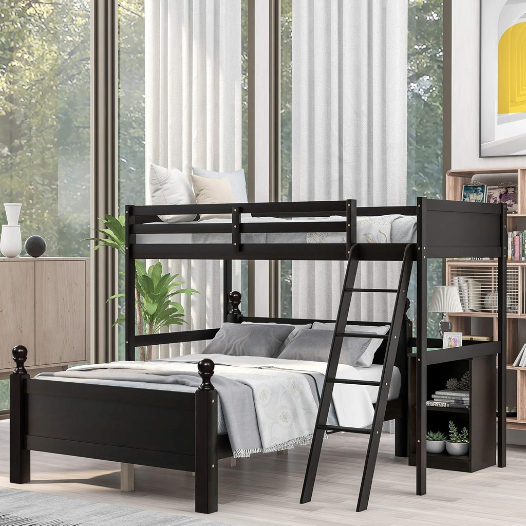 Wood Twin Over Full Loft Bed with Cabinet and Ladder B955512