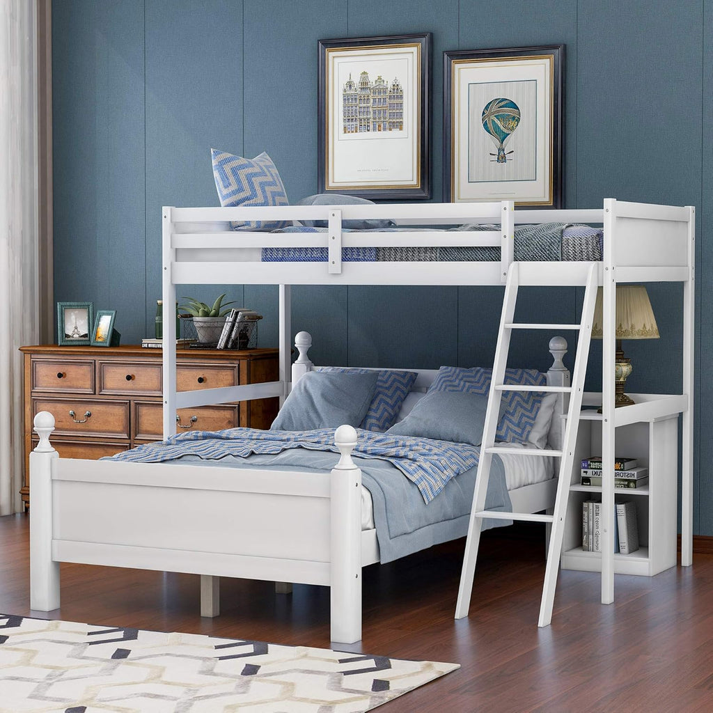 Wood Twin Over Full Loft Bed with Cabinet and Ladder B955512