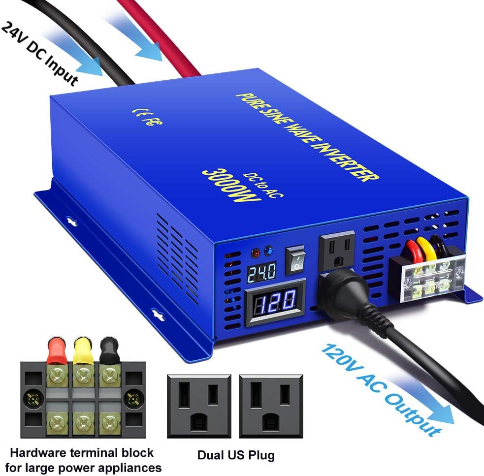 Pure Sine Wave Power Inverter 3000W 24V DC to AC 110V V4557