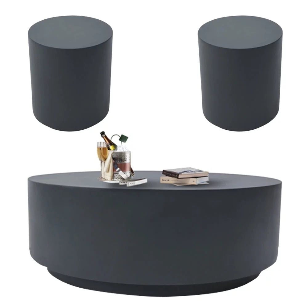 Slate Black Round Coffee Table End Table Set of 3 T51949