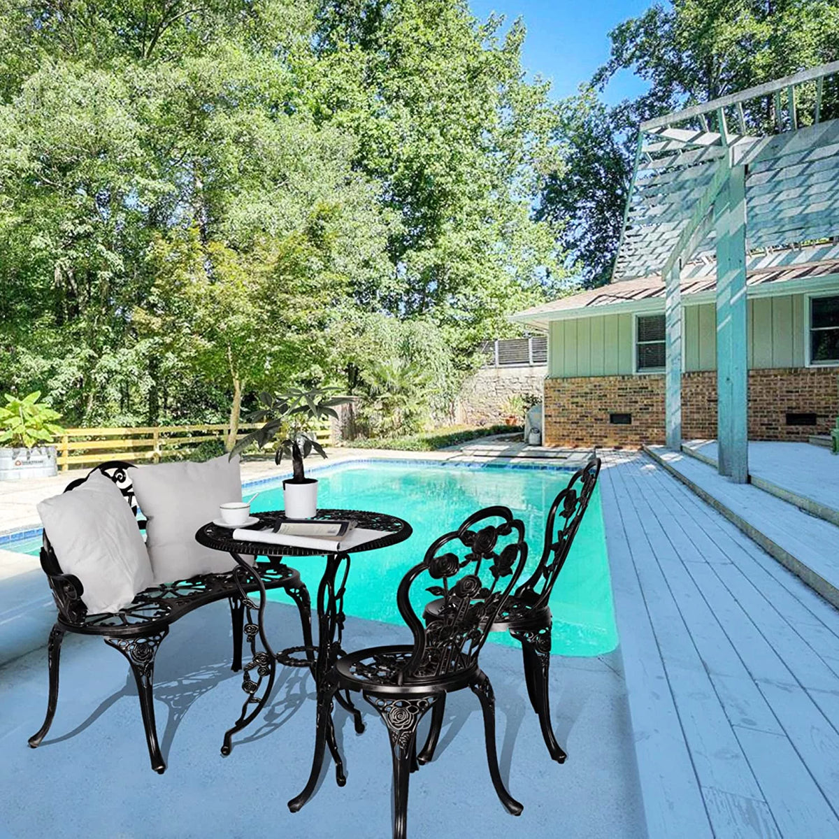 4 Piece Black Aluminum Patio Conversation Set P380