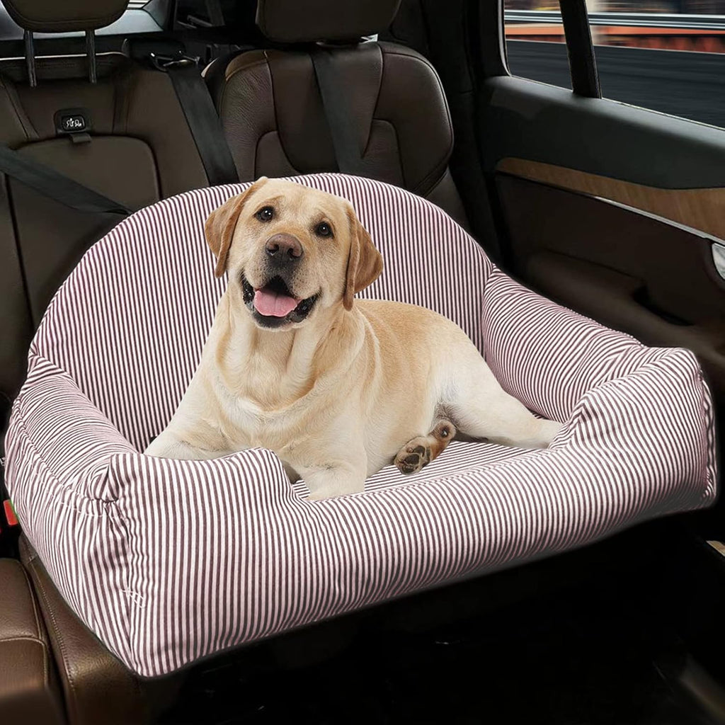 Dog Car Seat, Pet Booster Seat with Storage (Blue Stripes) X5352