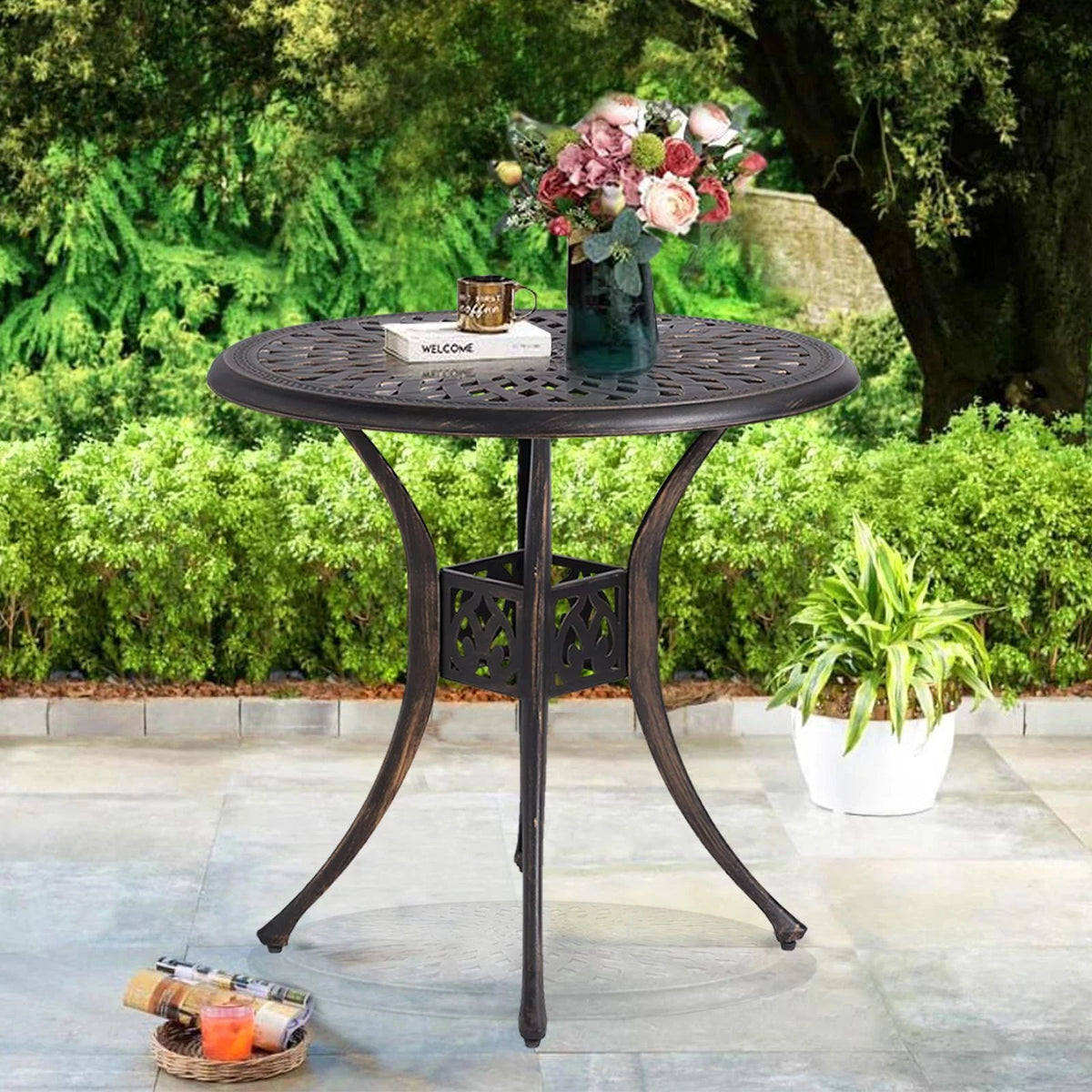 Cast Aluminum Round Dining Table with Umbrella Hole X7861