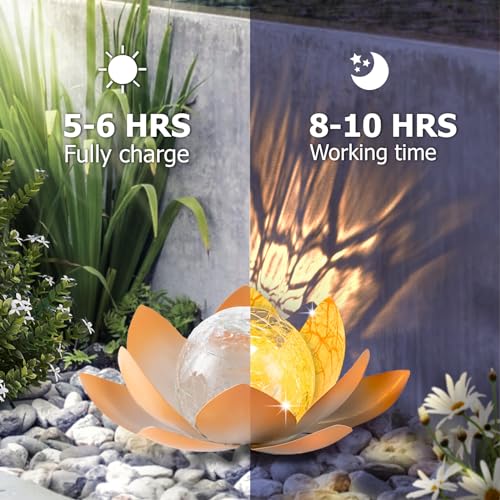 Solar Light Outdoor 2Pack Amber Crackle Glass Metal LED Flower Decoration L726