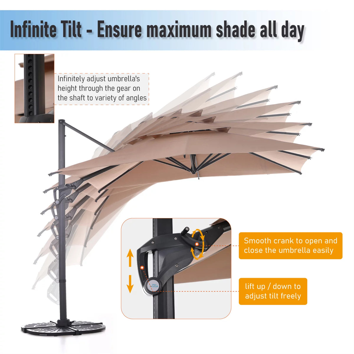 10ft Cantilever Offset Patio Umbrella with 360 Degree Rotation & Tilt & Cross Base R517