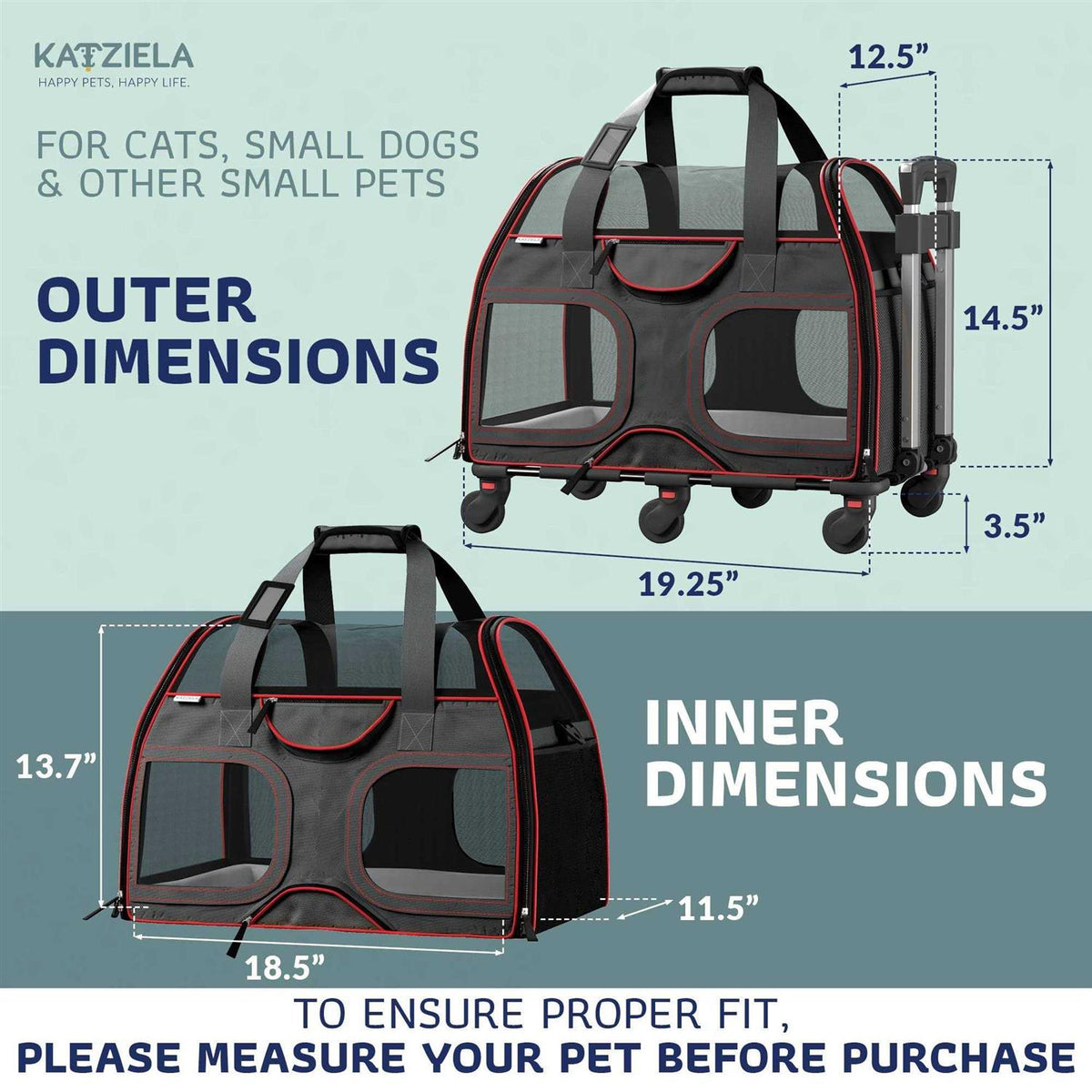Pet Carrier with Removable Wheels and Double Telescopic Handle B548