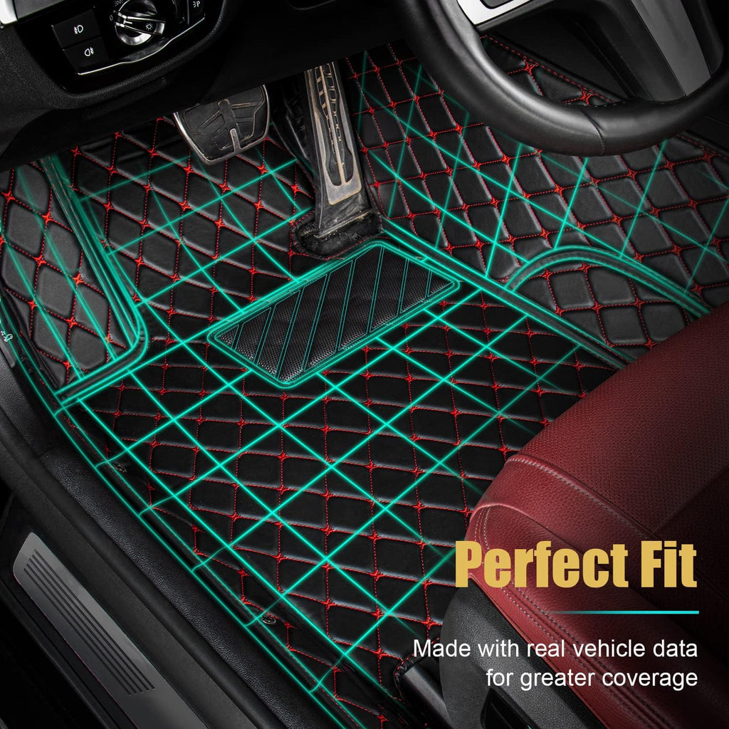 Leather Car Floor Mats 1st & 2nd Row Black V453551