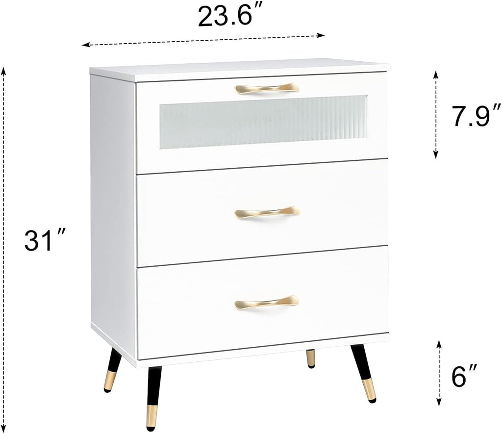 White 3 Drawer Wooden End Side Table Nightstand J99853