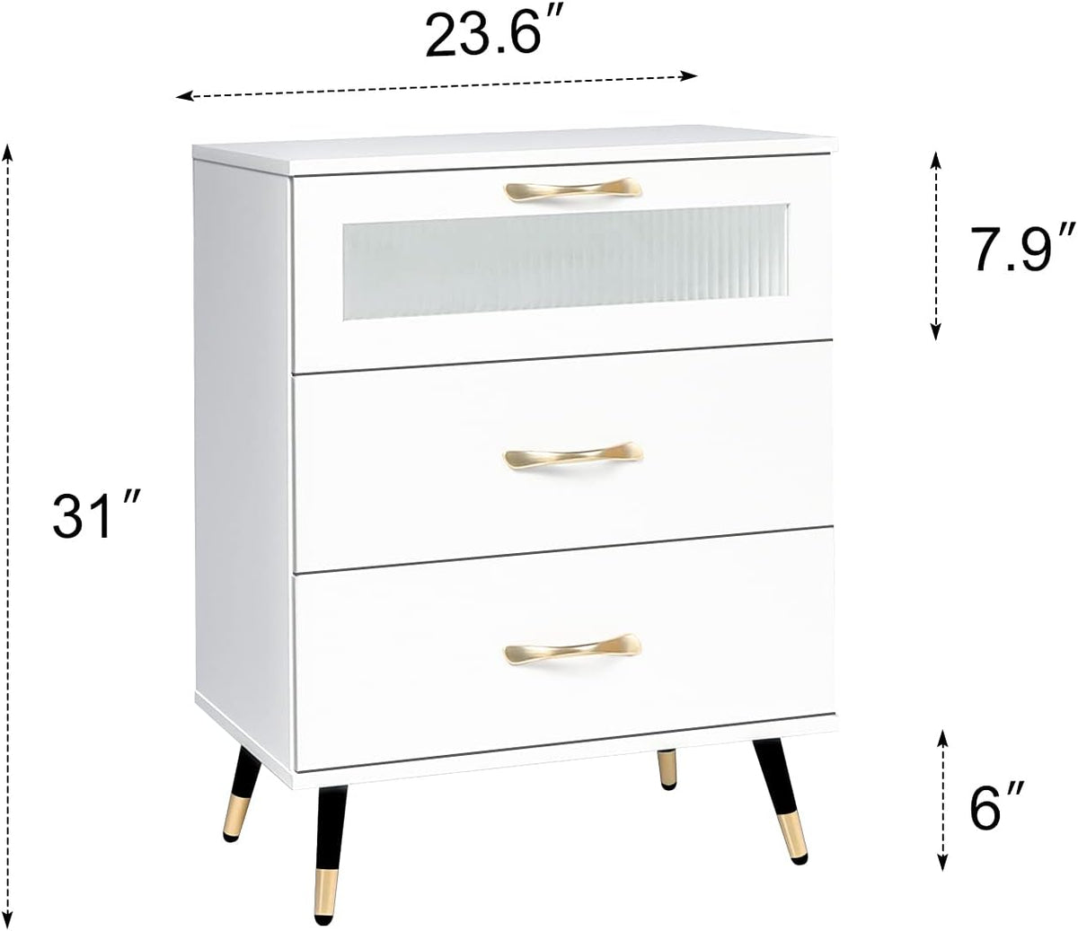 White 3 Drawer Wooden End Side Table Nightstand J99853