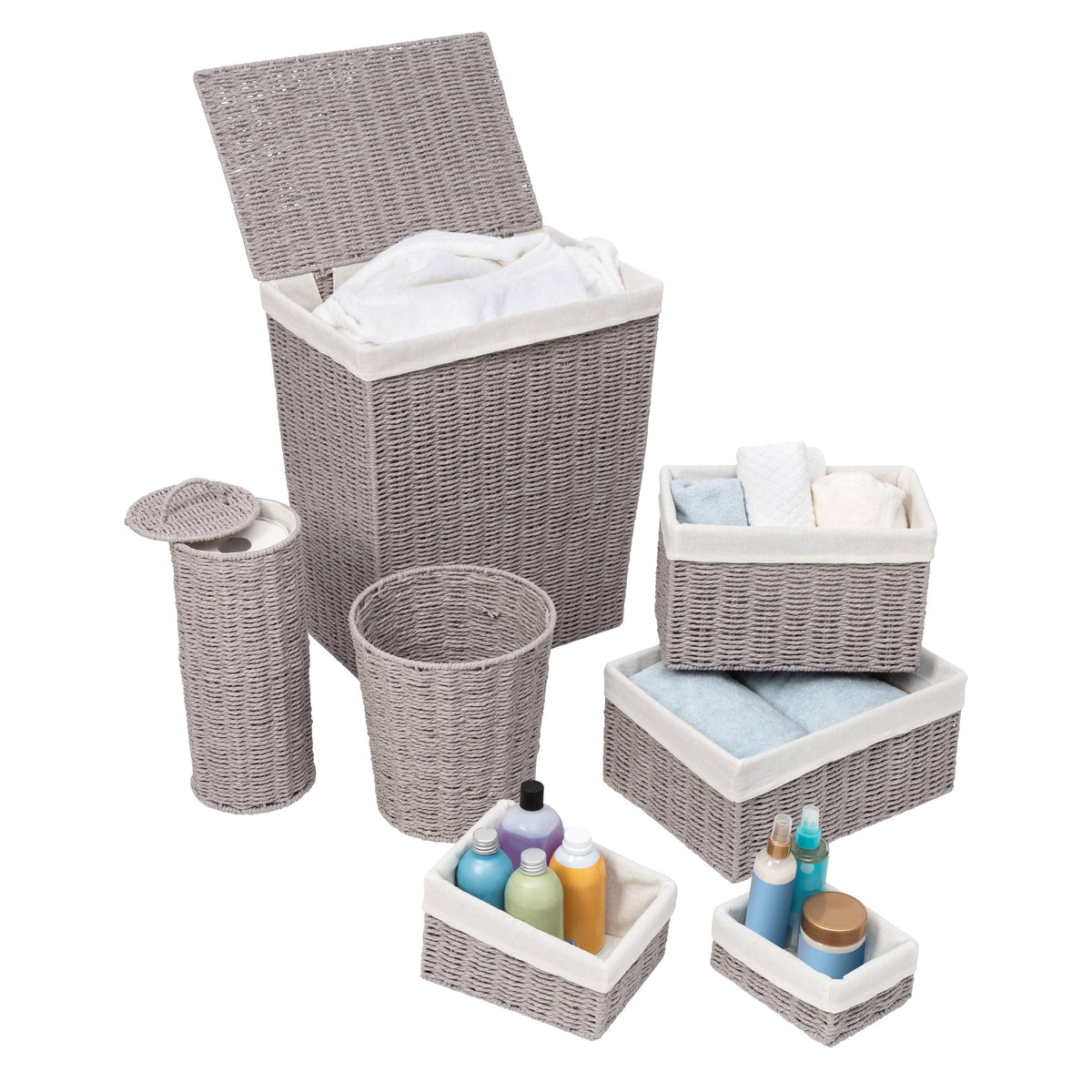 7-Piece Twisted Paper Rope Woven Bathroom Storage Basket Set Y400