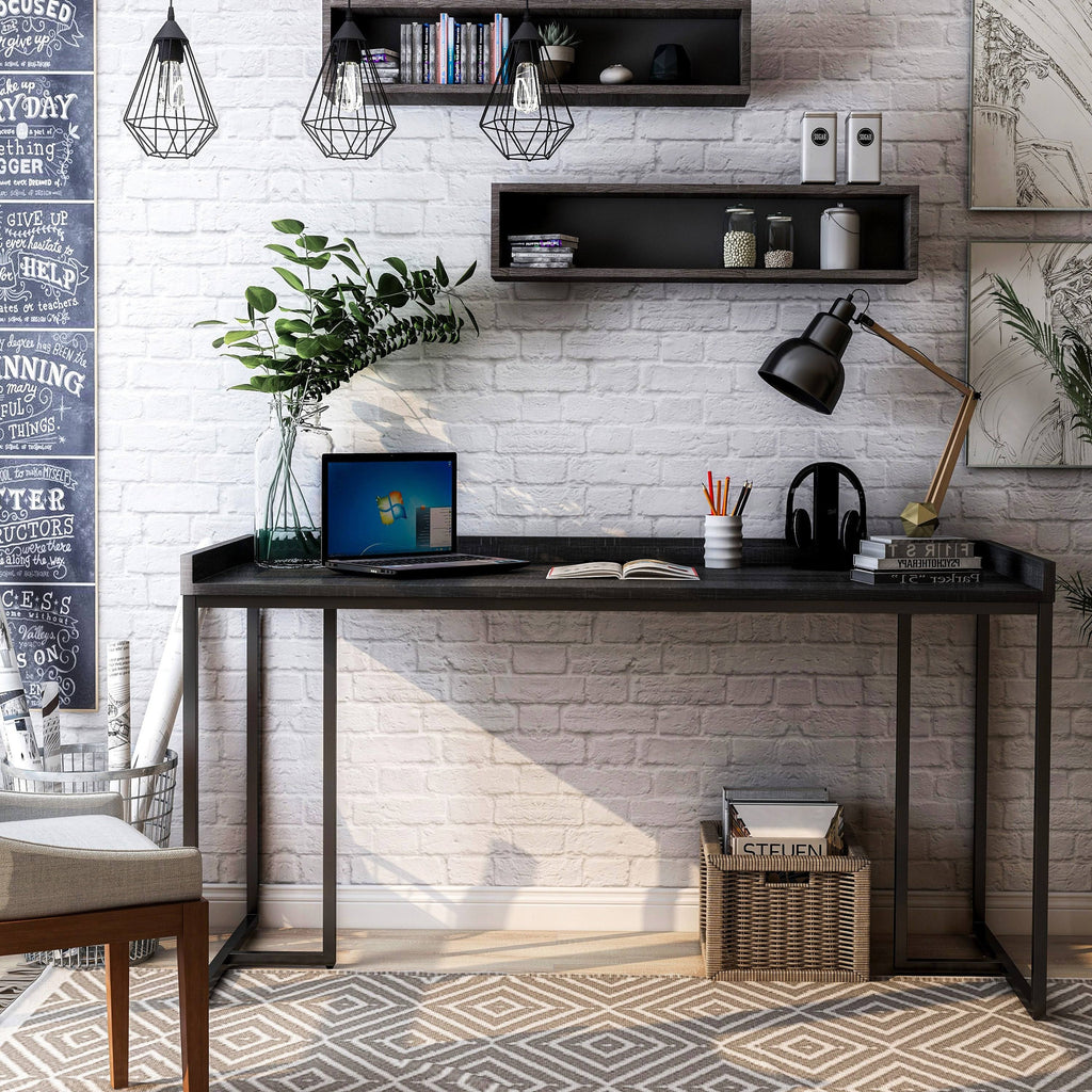 Black Industrial Computer Desk with USB Port E5984