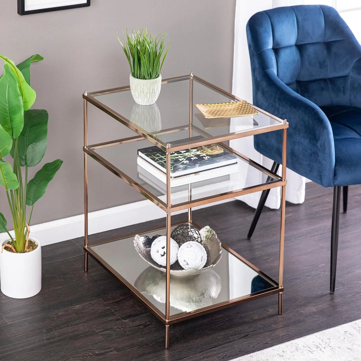 Mirrored 3-Tier Side Table Y5365