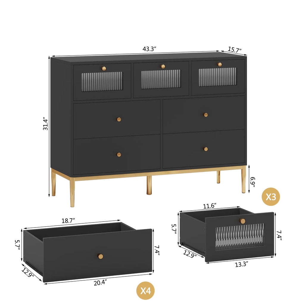 White 7 Drawer Glass Dresser P88622