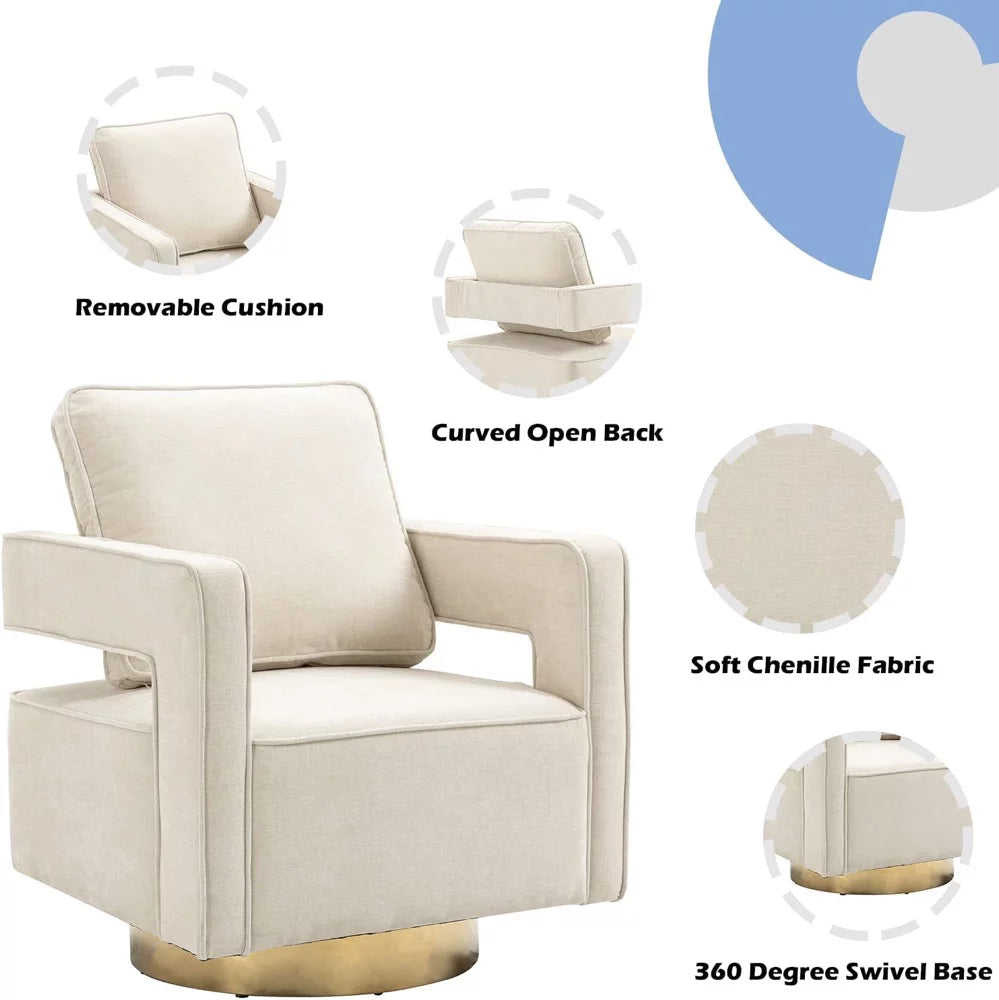 Beige Chenille Swivel Barrel Chair Set of 2 L607