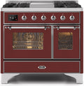 40 Dual Fuel Natural Gas Range in Burgundy with Chrome Trim V631