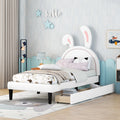 White Twin Size Upholstered Leather Platform Bed with 2 Drawers E18332