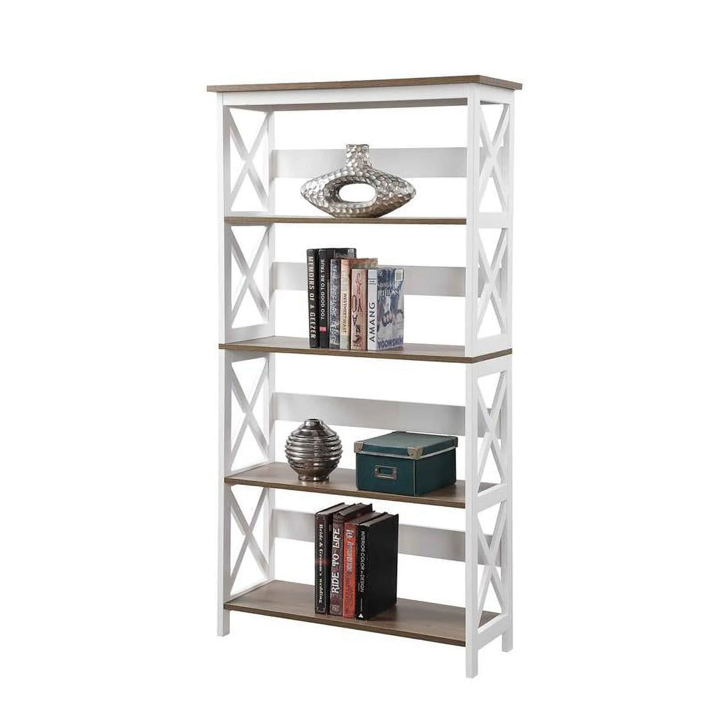 White 5 Tier Wood Bookcase Set of 2 C17327