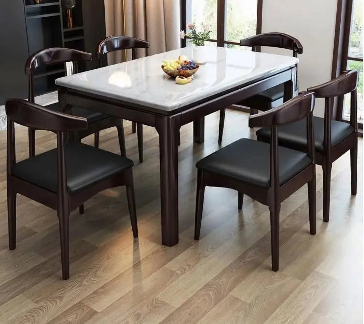 Wooden Marble Dining Table and Chairs Set Q54576