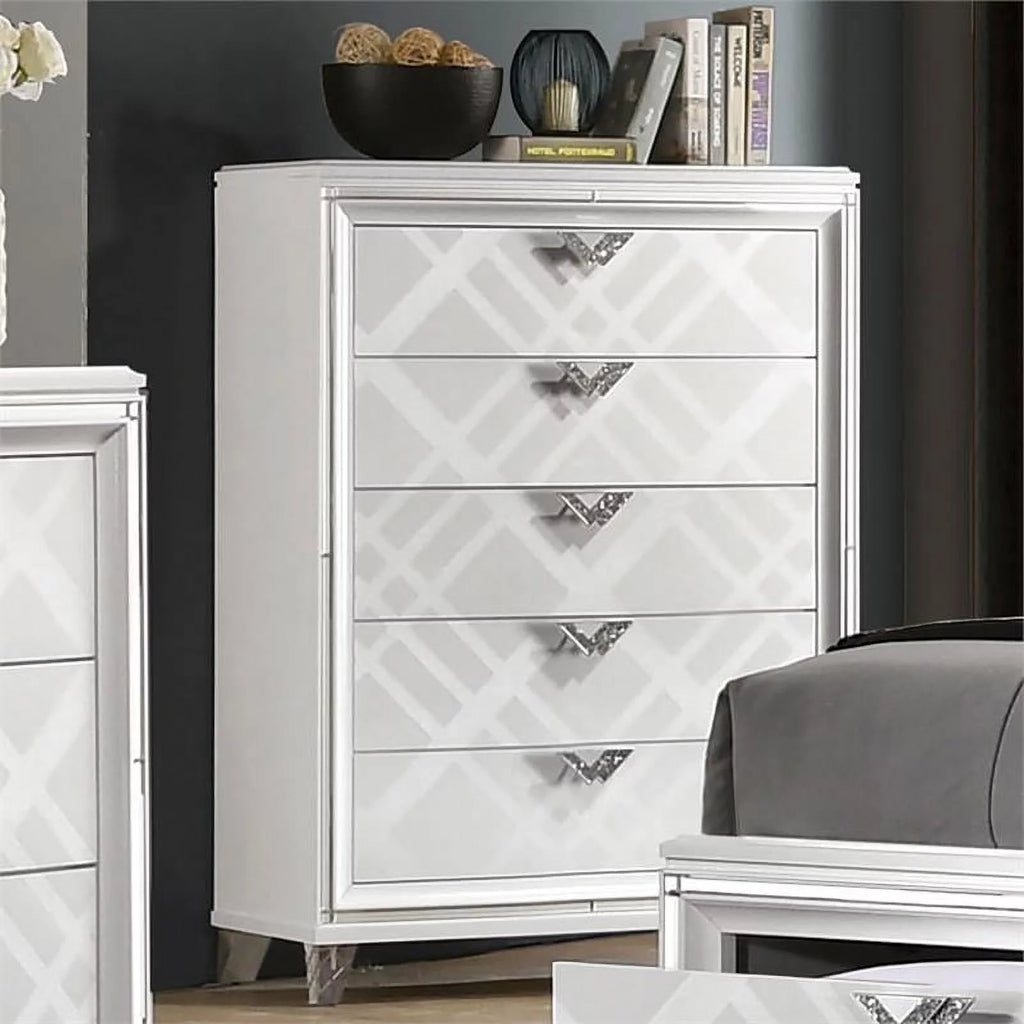 White Solid Wood 5-Drawer Chest W361734