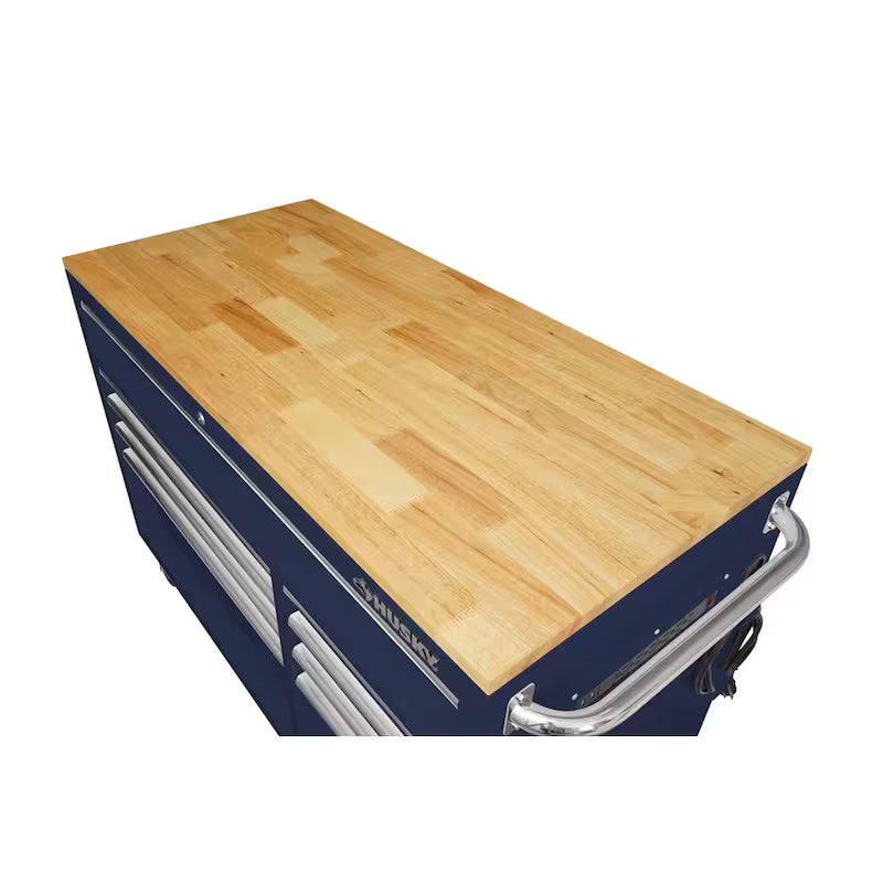 9-Drawer Mobile Workbench Cabinet with Solid Wood Top in Gloss Blue P579