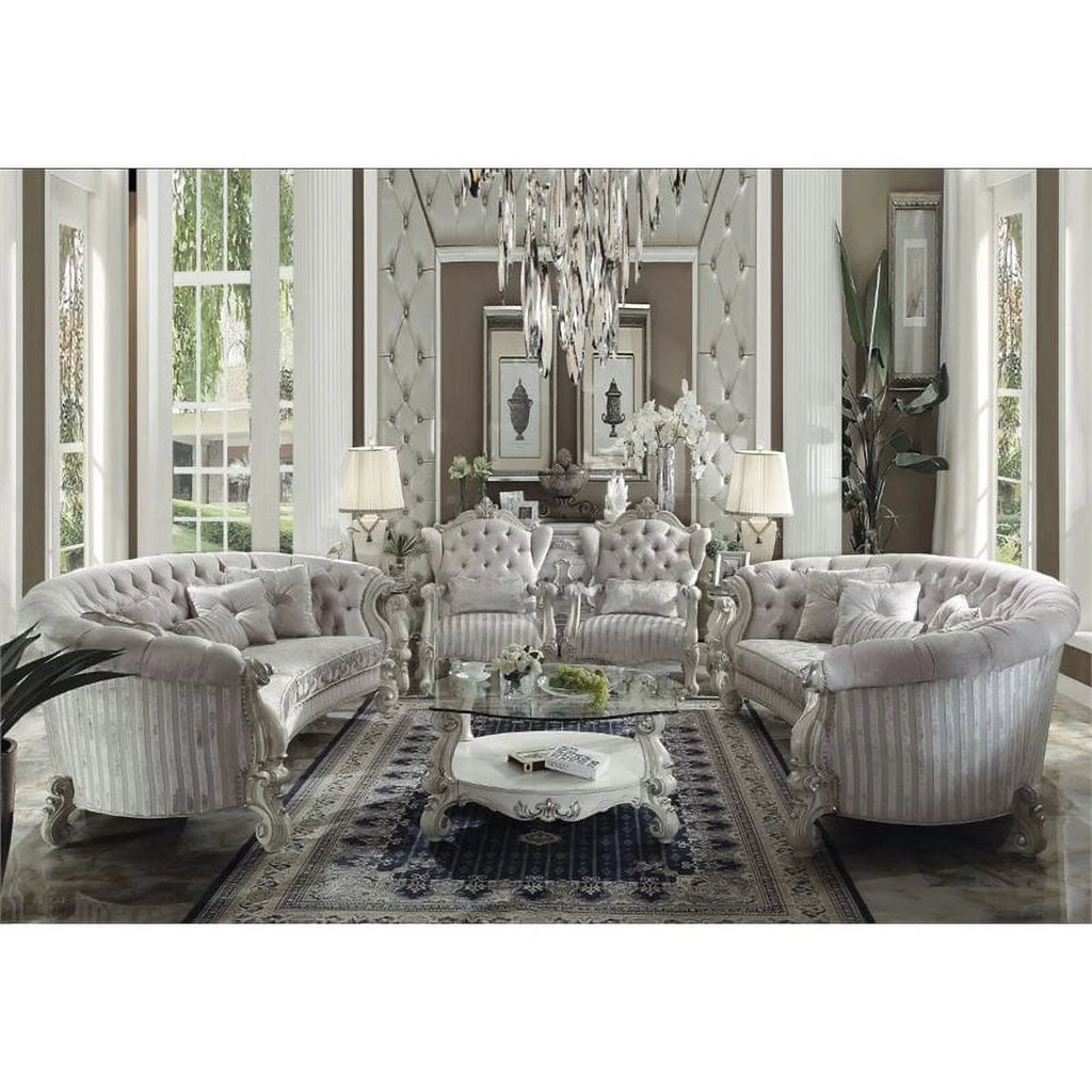 Ivory Velvet Sofa with 5 Pillows P150