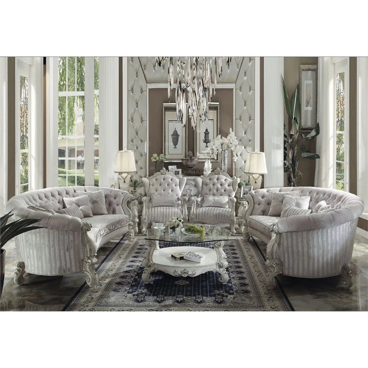 Ivory Velvet Sofa with 5 Pillows P150