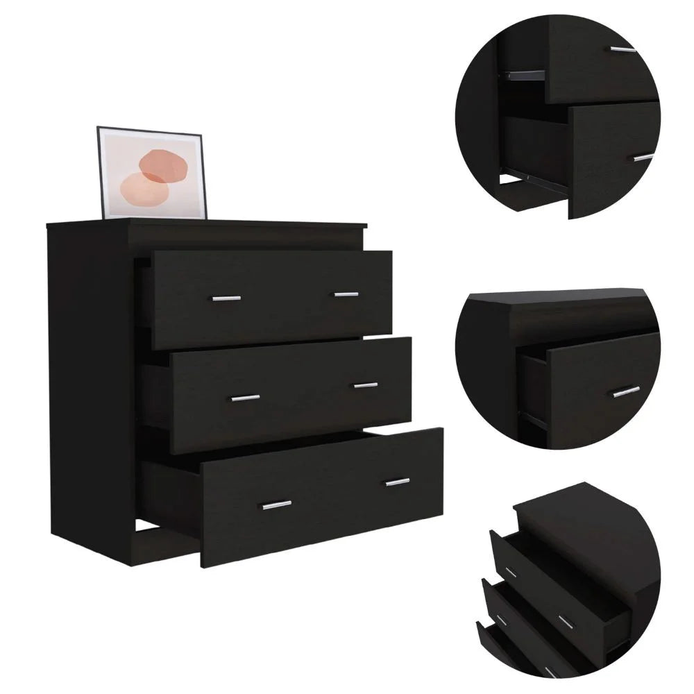 Black 3 Drawer Dresser with Metal Handles C46391