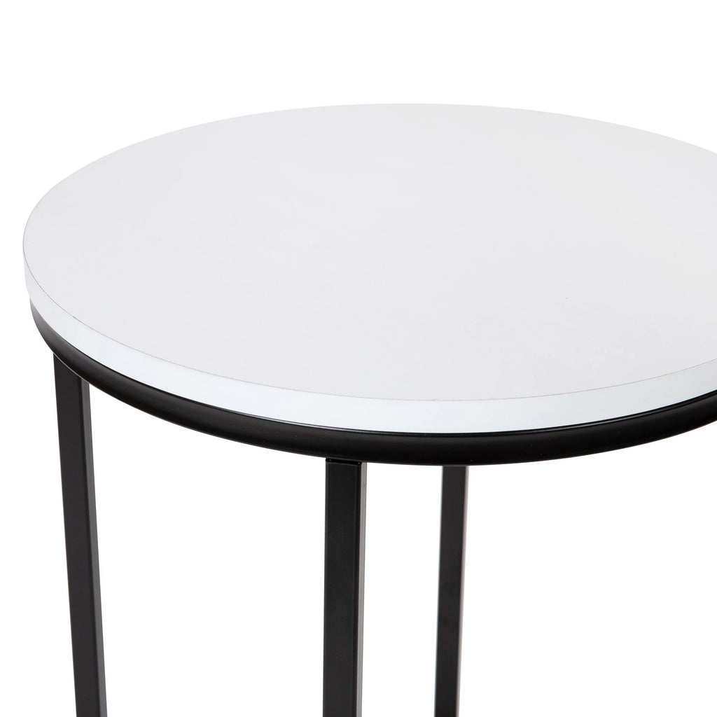 Modern End Table with Black Metal Frame and White Laminate Top L2478