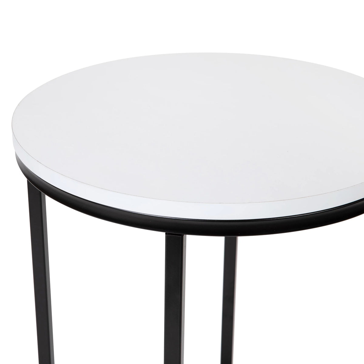 Modern End Table with Black Metal Frame and White Laminate Top L2478