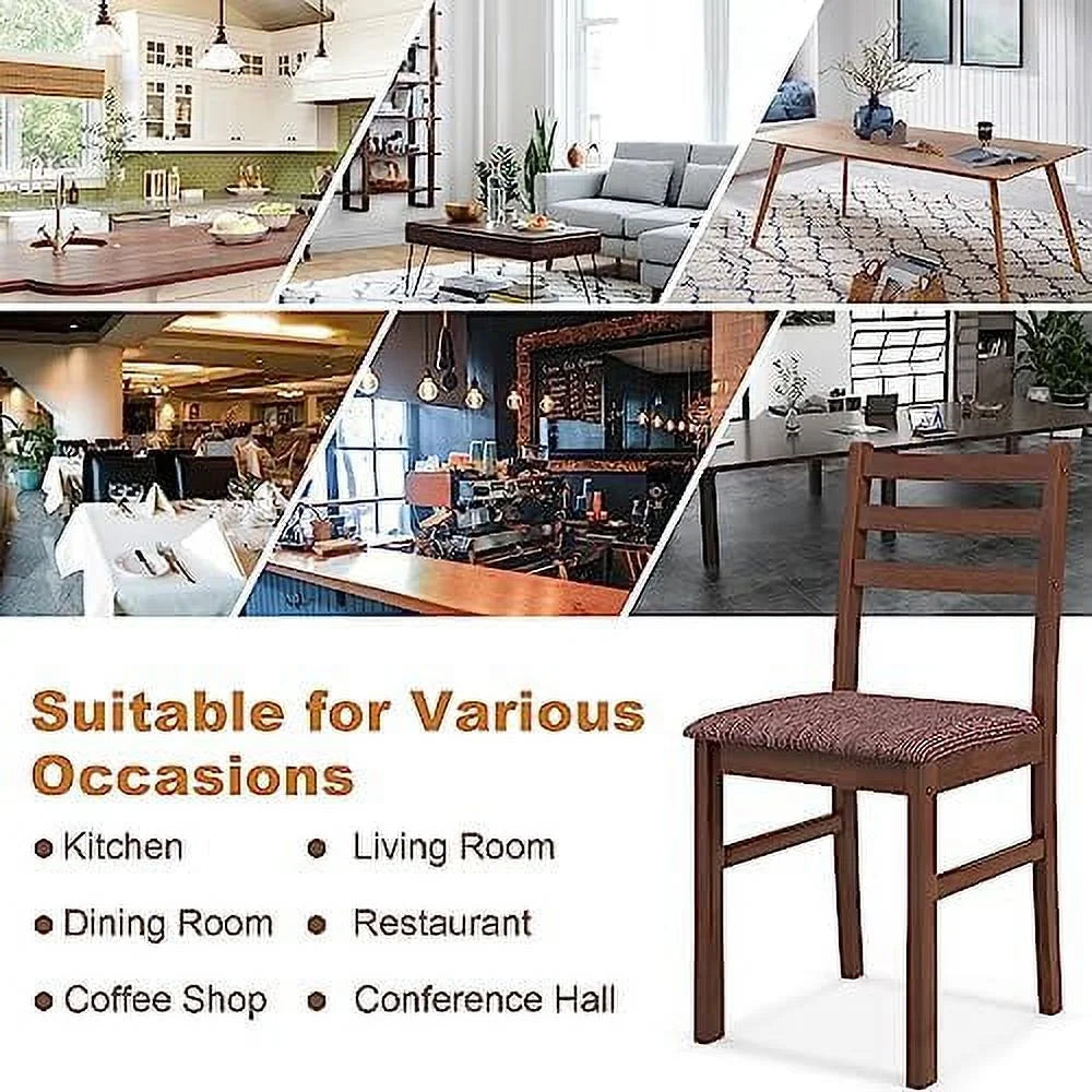 Walnut Set of 4 Wooden Dining Chairs with Padded Seat X438