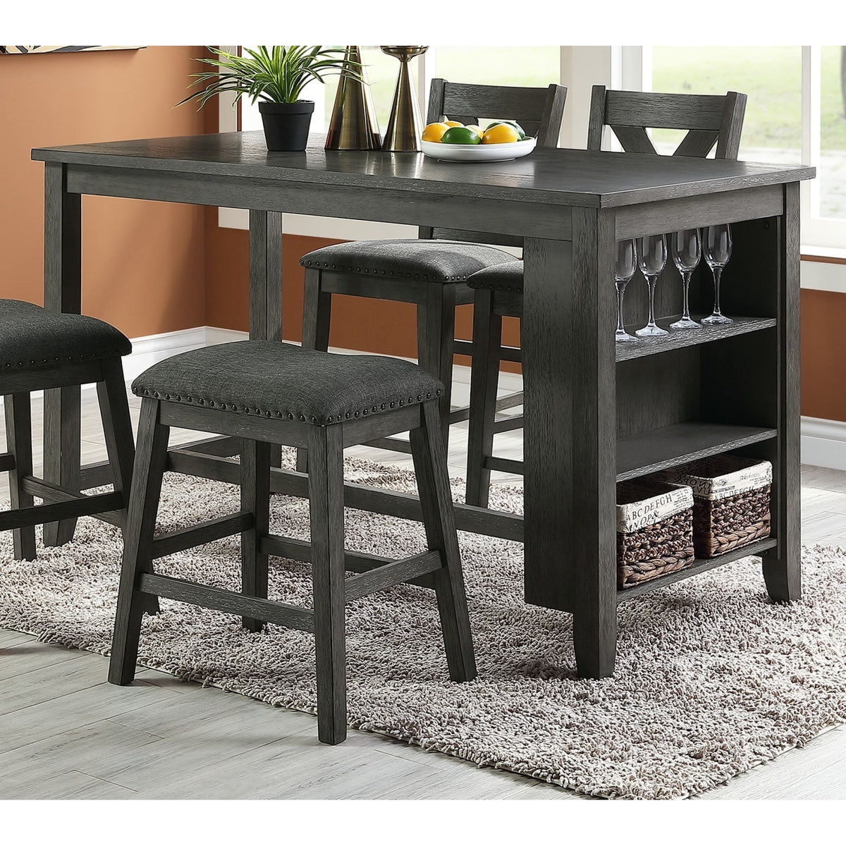 1pc Counter Height Dining Table with Storage Shelves N9100