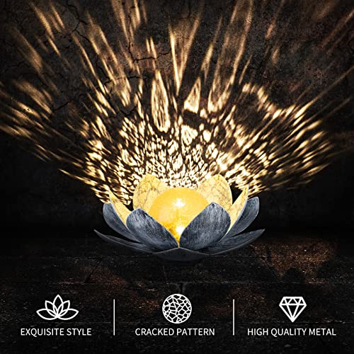 Solar Light Outdoor 2Pack Amber Crackle Glass Metal LED Flower Decoration L726