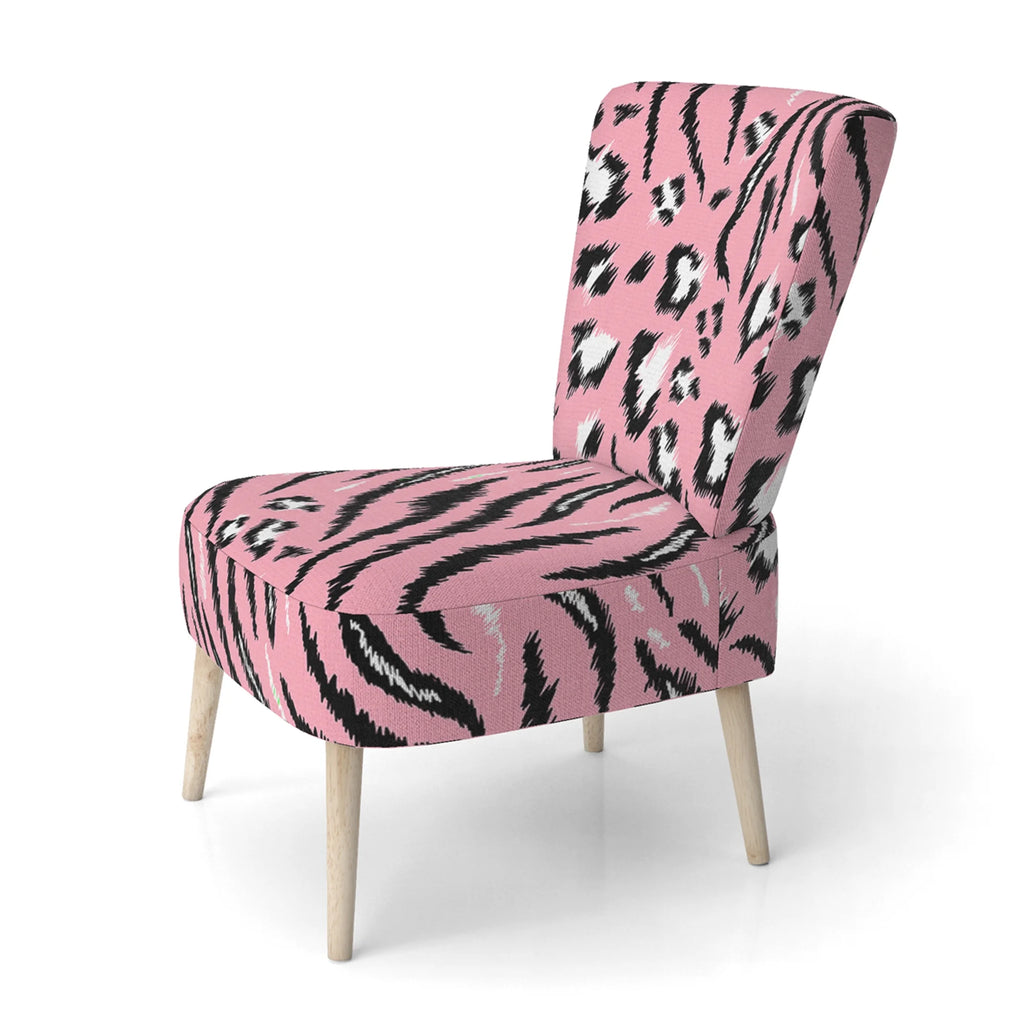 Pink Tiger and Leopard Pattern Upholstered Accent Chair V2501