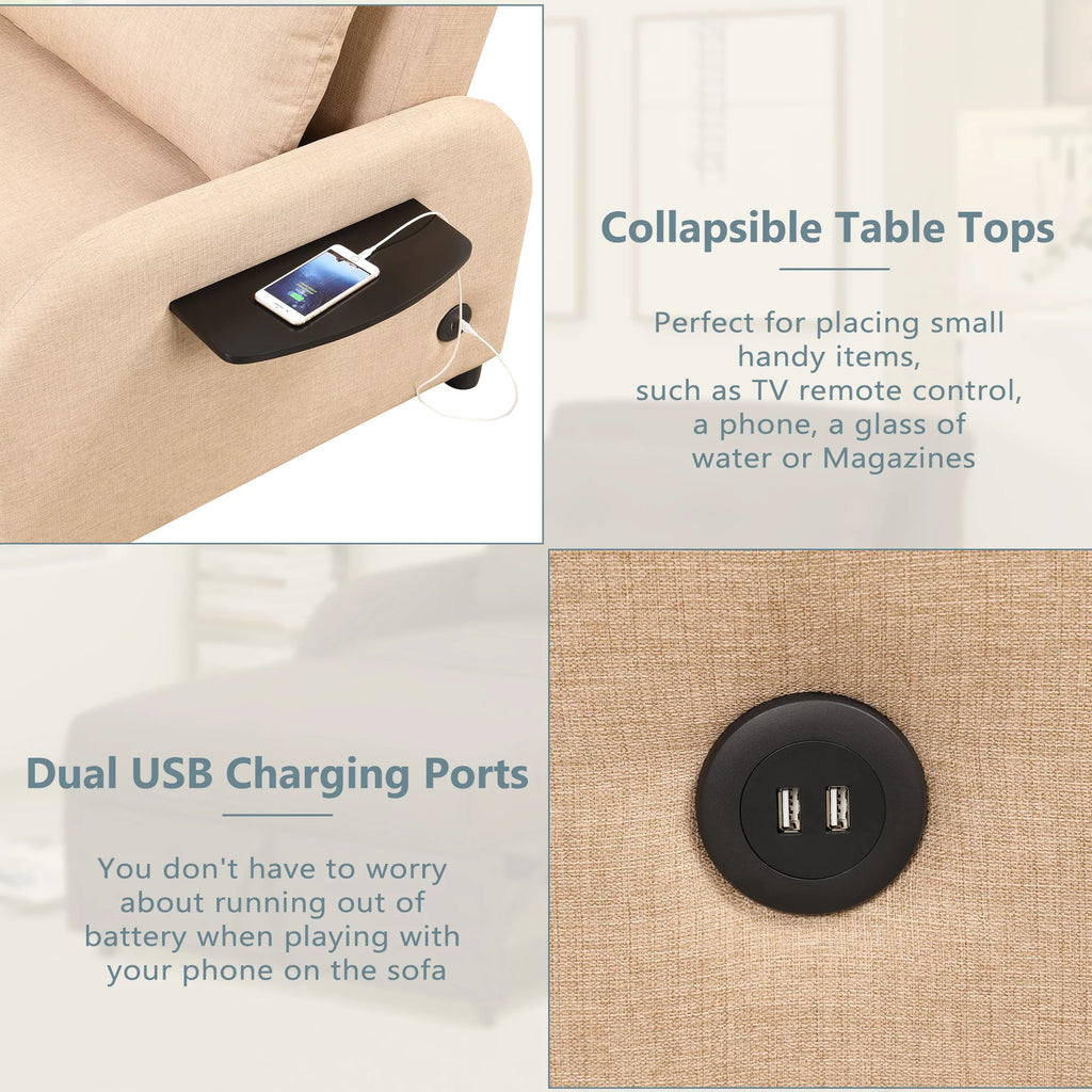 Beige 3 in 1 Pull Out Sofa Sleeper with 2 Wing Table and USB Charge O5807
