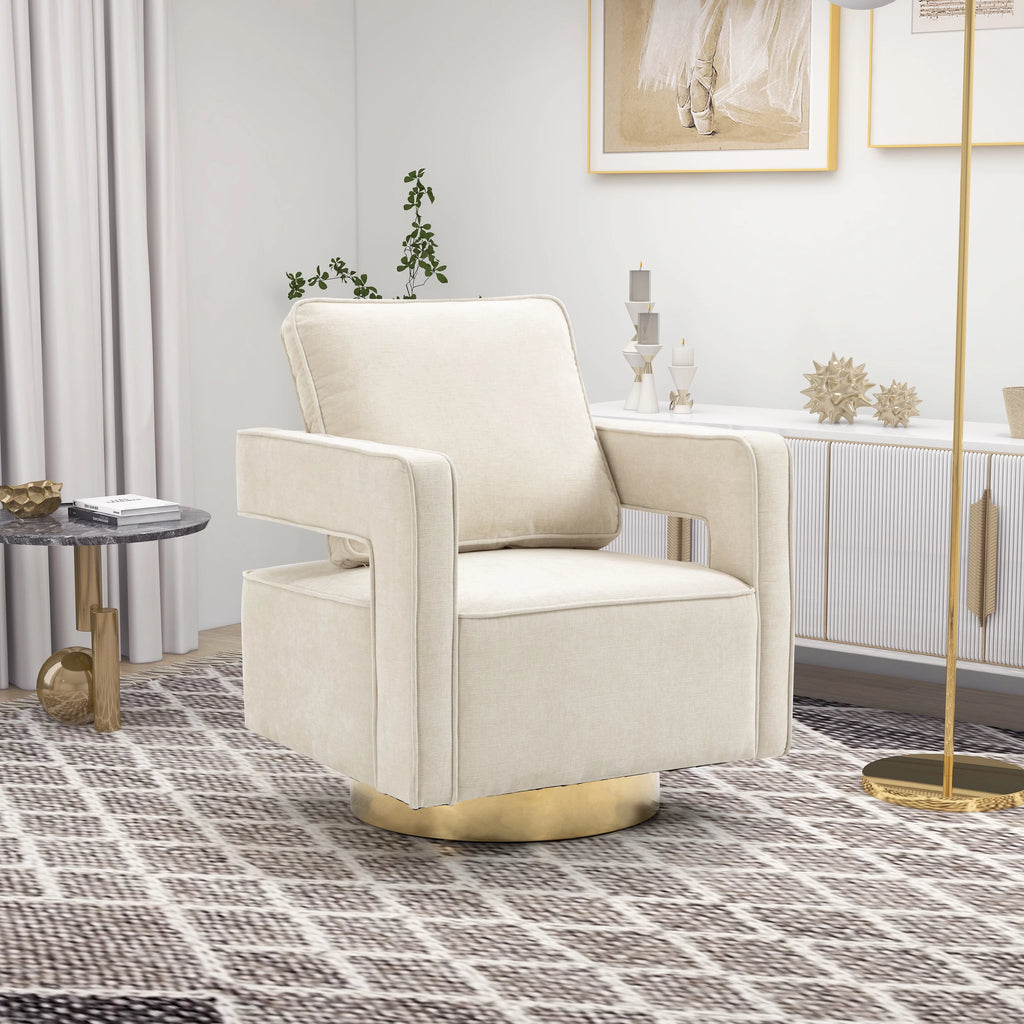 Beige Chenille Swivel Barrel Chair Set of 2 L607