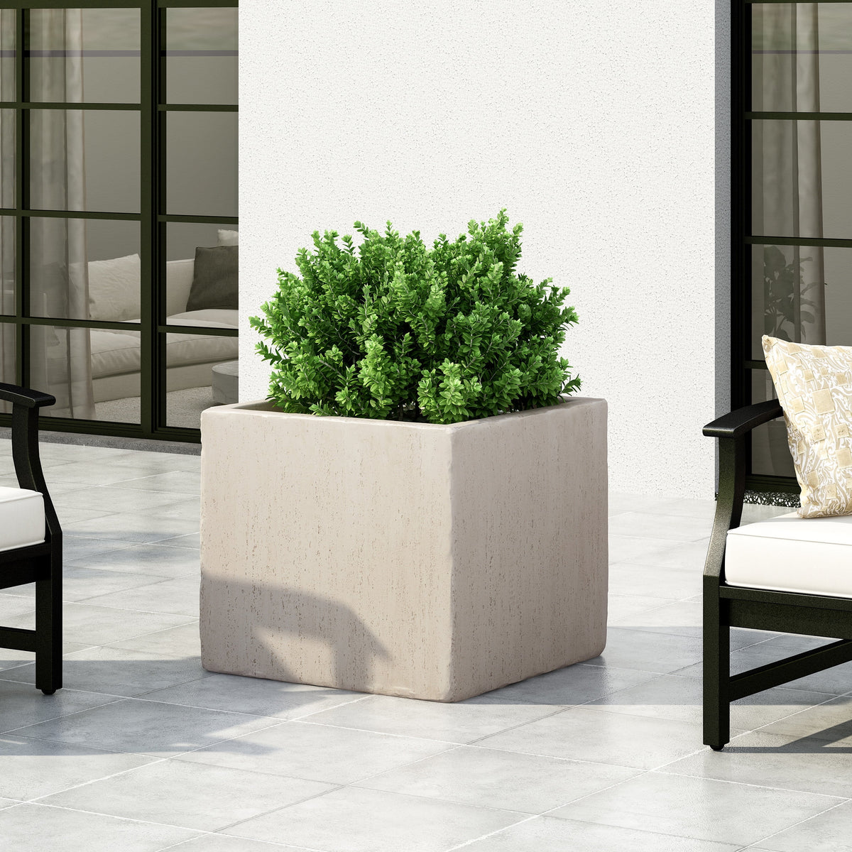 White Cast Stone Square Planter V472
