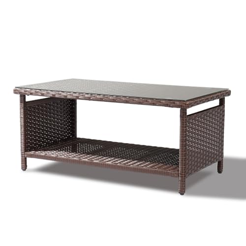 Brown Wicker Coffee Table with Storage F3705