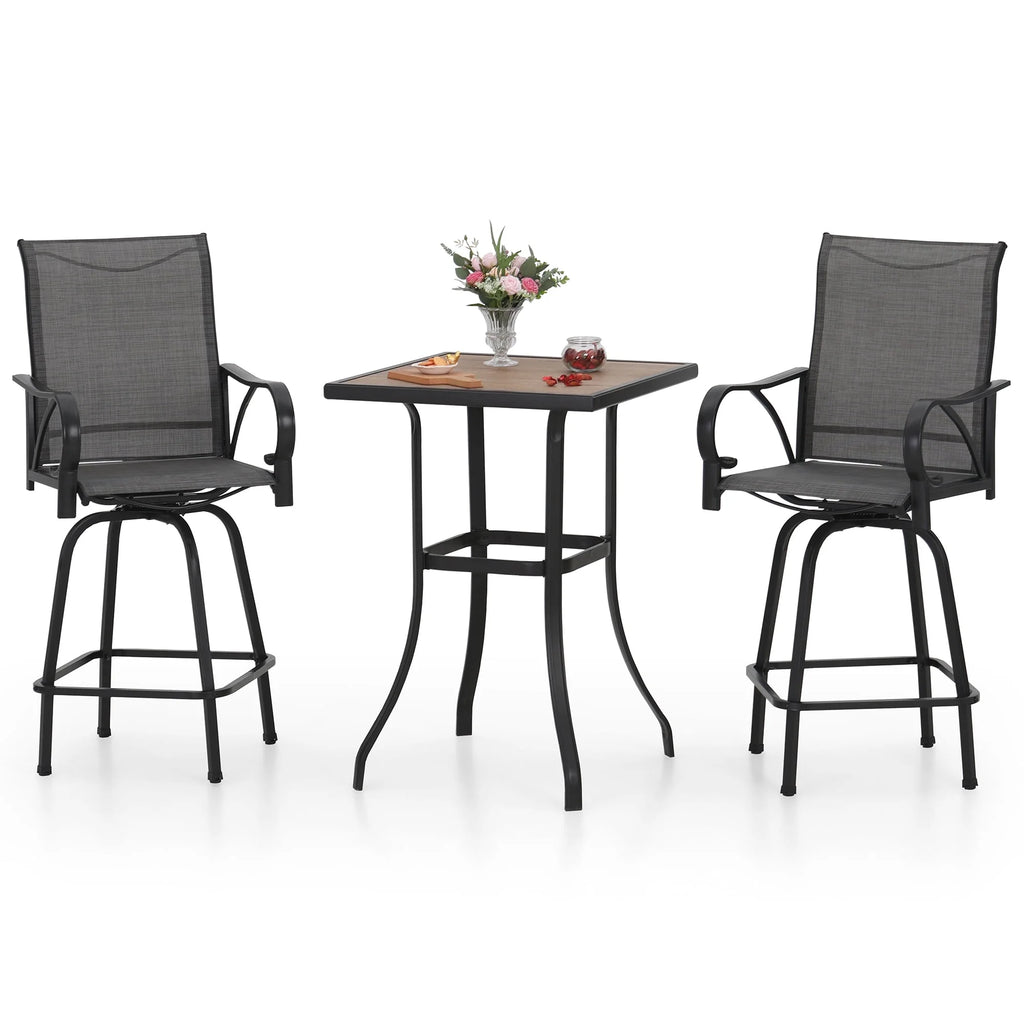 3 Pieces Outdoor Swivel Bar Stool Bistro Set Y720
