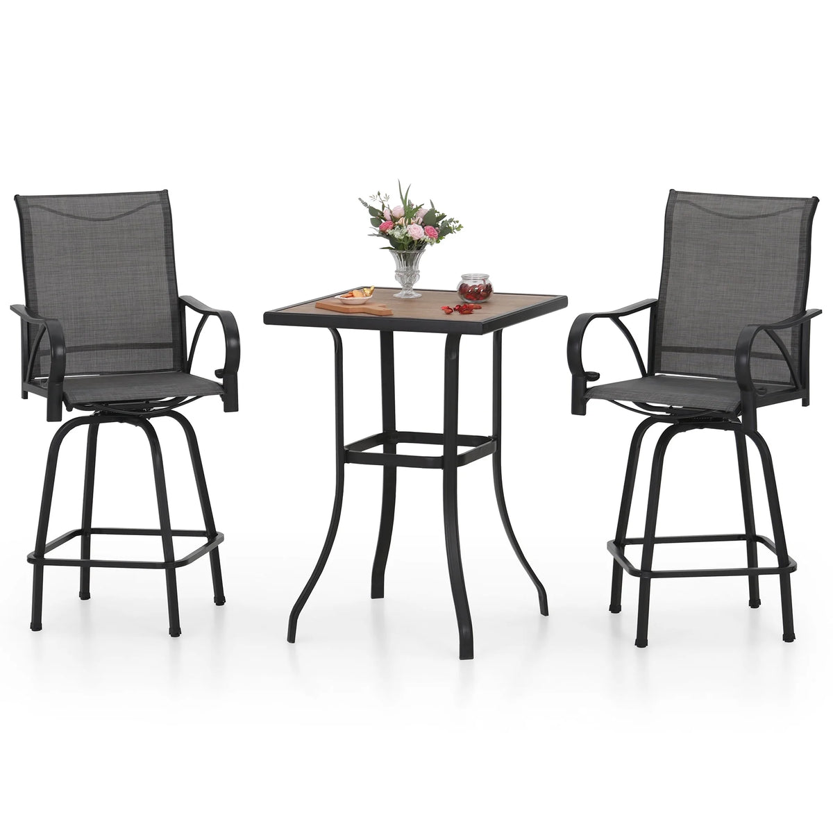 3 Pieces Outdoor Swivel Bar Stool Bistro Set Y720