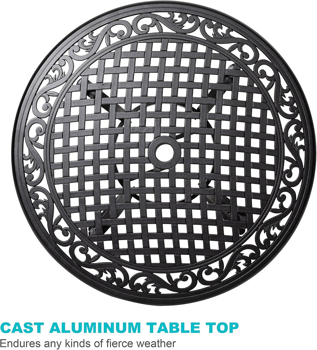 36 Inch Cast Aluminum Round Patio Table with Umbrella Hole L487