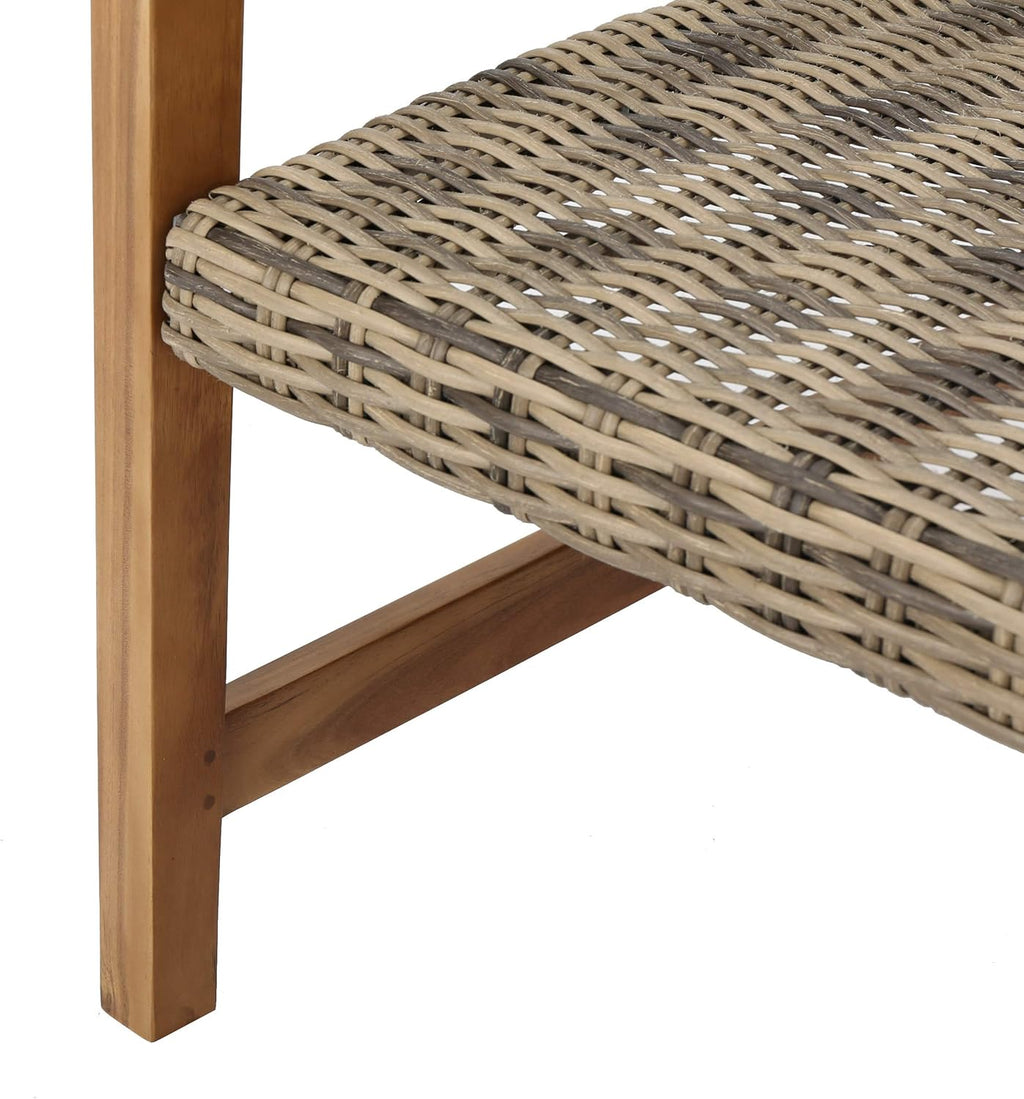Natural Stained Grey Wicker Club Chairs with Acacia Wood Frame, 2-Pcs Set M655