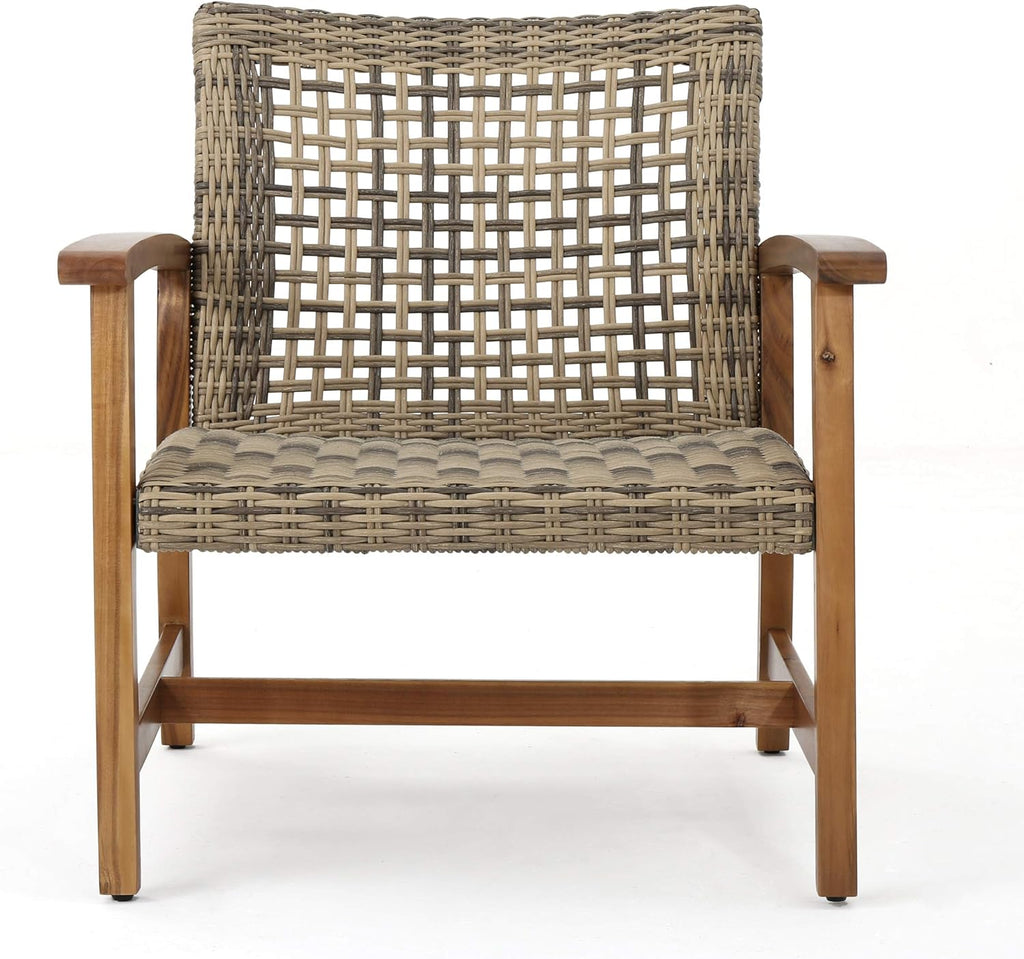 Natural Stained Grey Wicker Club Chairs with Acacia Wood Frame, 2-Pcs Set M655