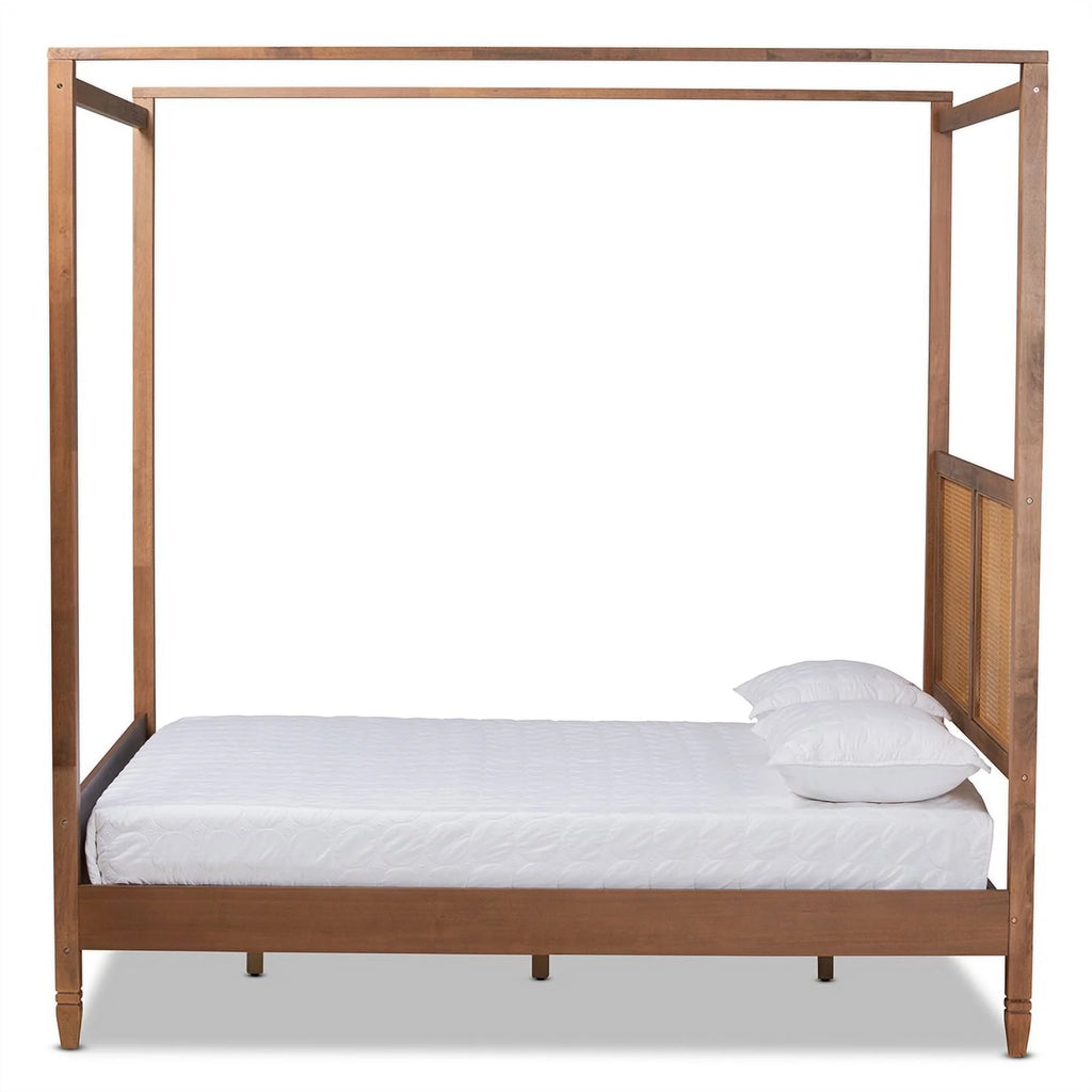 Brown Finished Wood Queen Size Canopy Bed D196