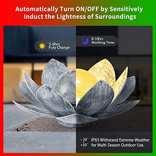 Solar Light Outdoor 2Pack Amber Crackle Glass Metal LED Flower Decoration L726