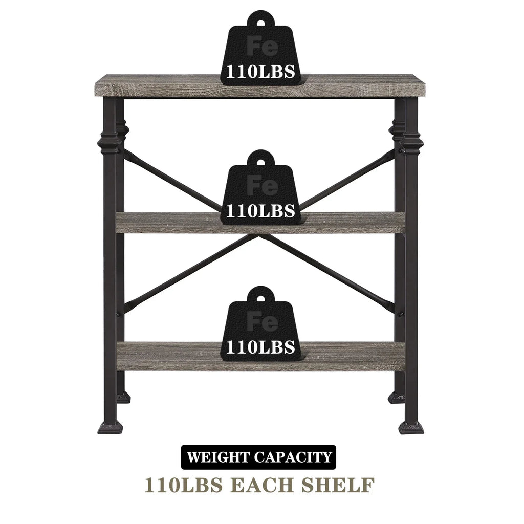 3-Tier Rustic Industrial Bookshelf K91877